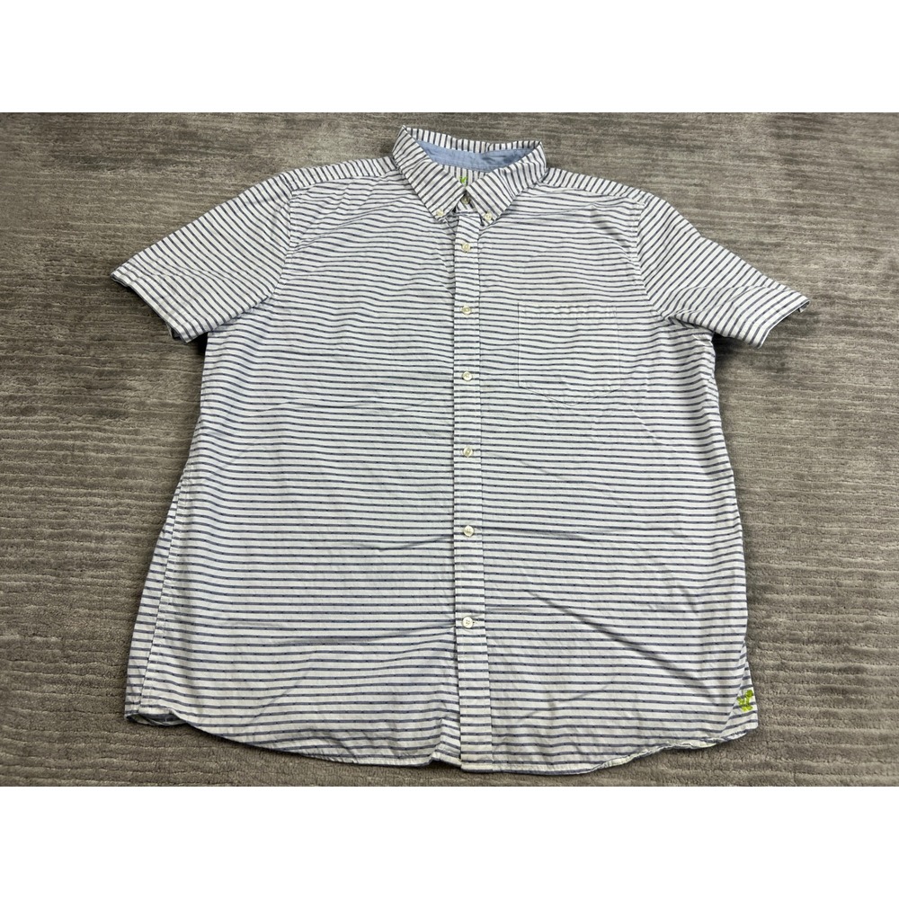 American Eagle Button Down Mens XXL Blue White Striped Slim Fit Short Slv Shirt